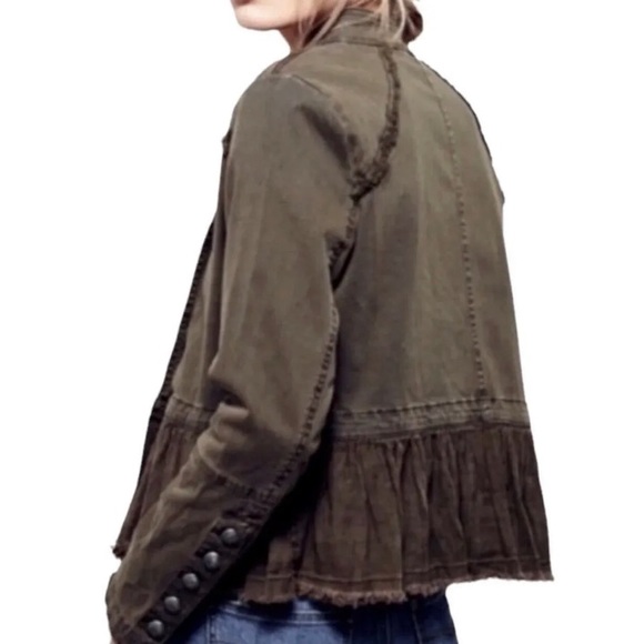 FREE PEOPLE Womens Olive Green Military Ruffle Hem Jacket Size XS - Picture 5 of 13